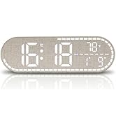 Tikonir Faux Linen LED Digital Wall Clock Large Display, Plug-in Digital Clock with Temp, 5 Level...