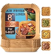 HOTEC 300Pcs 8inch Square Air Fryer Disposable Paper Liners for 5-8 qt Basket, Non-Stick Parchmen...