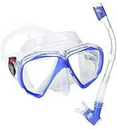 Snorkel Set Adult Snorkeling Gear Anti-Fog Panoramic Scuba Diving Mask and Dry Snorkel Tempered G...