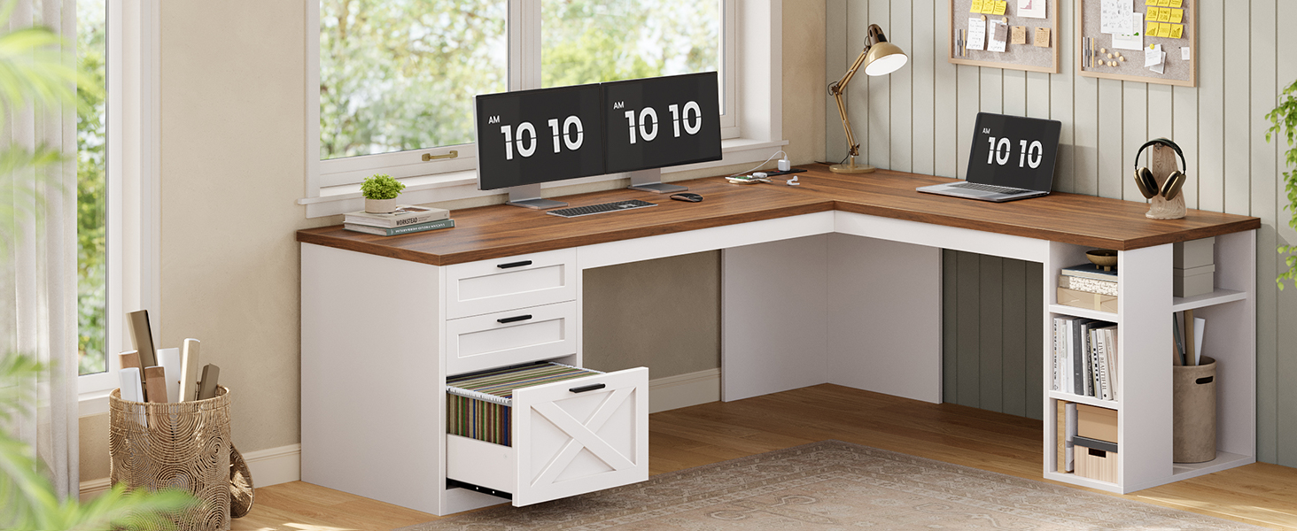 l shaped desk with drawers