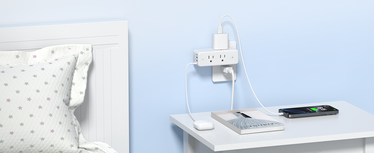 compact multi outlet plug with usb ports