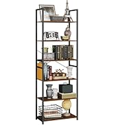 NEFROM Book Shelf, Adjustable 6-Tier Tall Bookshelf, Wooden Bookcase Shelves for Bedroom, Living ...