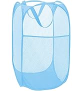 BATTOO Deluxe Strong Mesh Pop up Laundry Hamper Basket with Side Pocket Foldable Hamper for Laund...