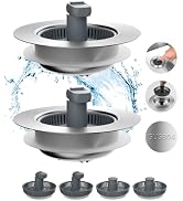 Hibbent 2 Pack 3 in 1 Kitchen Sink Drain Strainer and Stopper Combo, Stainless Steel Metal Pop Up...