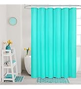 MitoVilla Teal Blue Fabric Shower Curtain Liner, Turquoise Shower Curtain or Liner with Plastic H...