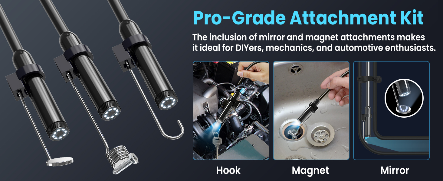 Vorth Endoscope Camera with Light, 4.3&amp;#34; IPS Screen 1080P Borescope Tools with 8 LED Lights