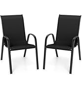 Giantex Patio Chairs Set of 2, Stackable Outdoor Dining Chairs with Breathable &amp; Quick-Dry Fabric...