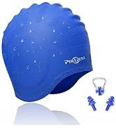 PHELRENA Swimming Cap Waterproof Premium Silicone Solid Long Hair Earmuffs Swim Cap Flexible Reve...