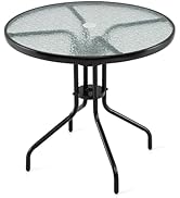 Giantex 31.5" Outdoor Bistro Table, Patio Round Dining Table w/Tempered Glass Tabletop &amp; 2" Umbre...