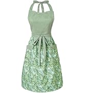 HYVOROS Cute Floral Aprons for Women with Pockets,Cotton Adjustable Neck Strap Apron for Kitchen ...