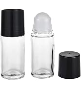 Juroicessry 2Pcs Black 30ML Clear Empty Glass Essential Oil Roller Bottles Vials Containers Refil...