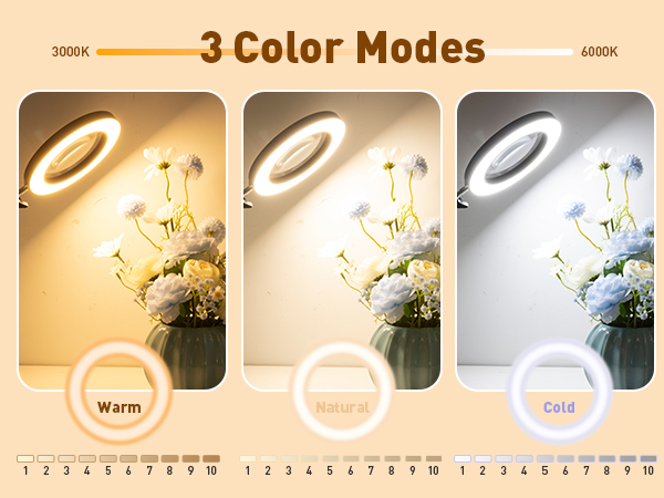 10 lever dimming and color adjustment magnifier with light and stand magnifying glass light