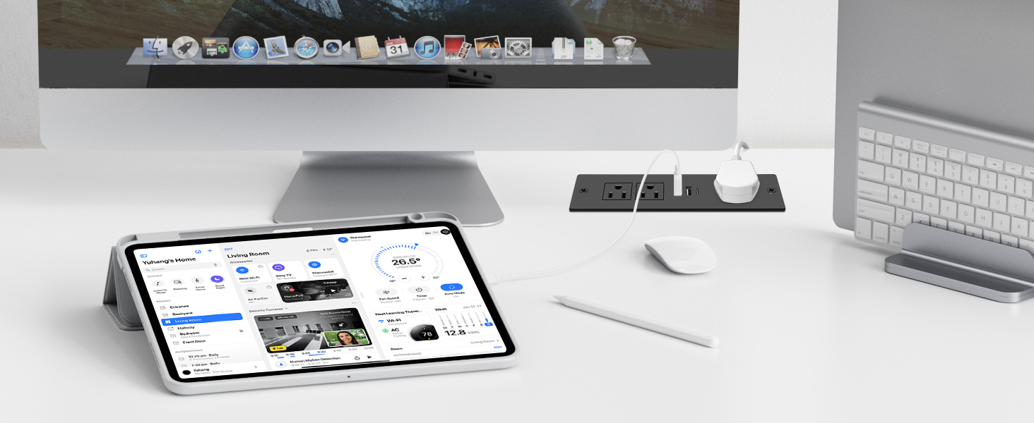 30W Furniture and Desktop Recessed Power Strip with USB-C Ports