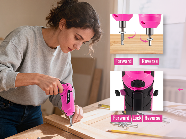 Pink Cordless Electric Screwdriver Set