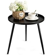 danpinera Black Round Side Table, Metal Round End Table Small Circle Side Table for Living Room B...