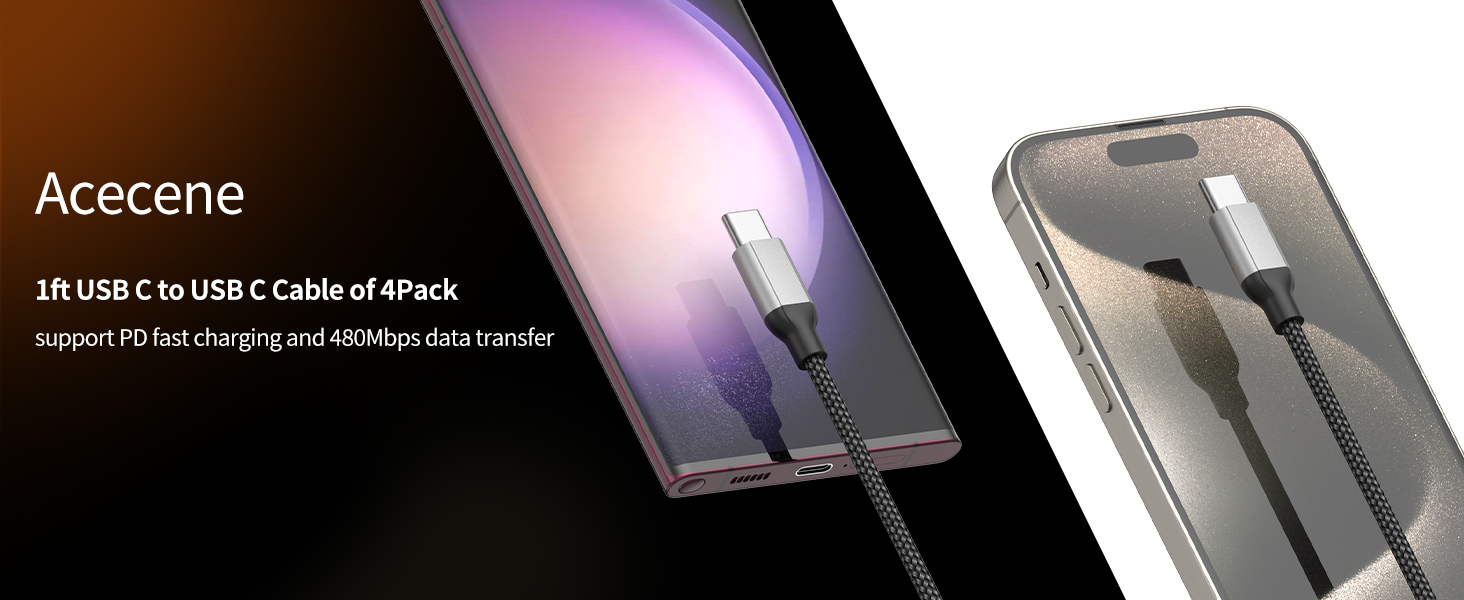 1ft USB C to USB C Cable of 4Pack
