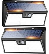 Peasur Solar Lights Outdoor Motion Sensor, 2 Pack 3 Modes 318LED Solar Powered Fence Wall Light I...