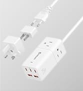 Travel Power Strip, Unidapt 5ft Extension Cord US to Europe, UK, Plug Adapter GAN 75W with 3 USB ...