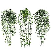 JPSOR 3pcs Fake Hanging Plants, Artificial Hanging Plants Kit, Potted Greenery Faux Eucalyptus Vi...