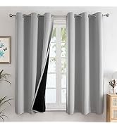 ChrisDowa 100% Blackout Curtains for Bedroom with Black Liner, 2 Thick Layers Total Blackout Ther...