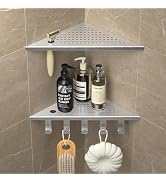 Bernkot Grout in Shower Shelves with Hooks, 304 Stainless Steel Corner Bathroom Shelf for Tiled W...