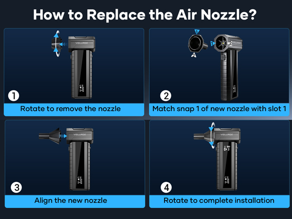 Effortless cleaning. The VELLROX Electric Air Duster is designed for simple, one-hand operation