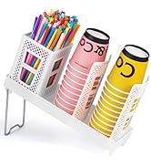 BEABOO Cup and Lid Holder, Disposable Paper Cup Dispenser with Coffee Pod Straw Storage Basket, C...