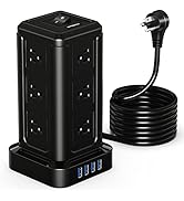 NVEESHOX Power Strip Surge Protector Tower with 12 Outlets 4 USB Ports, 10ft Long Extension Cord ...