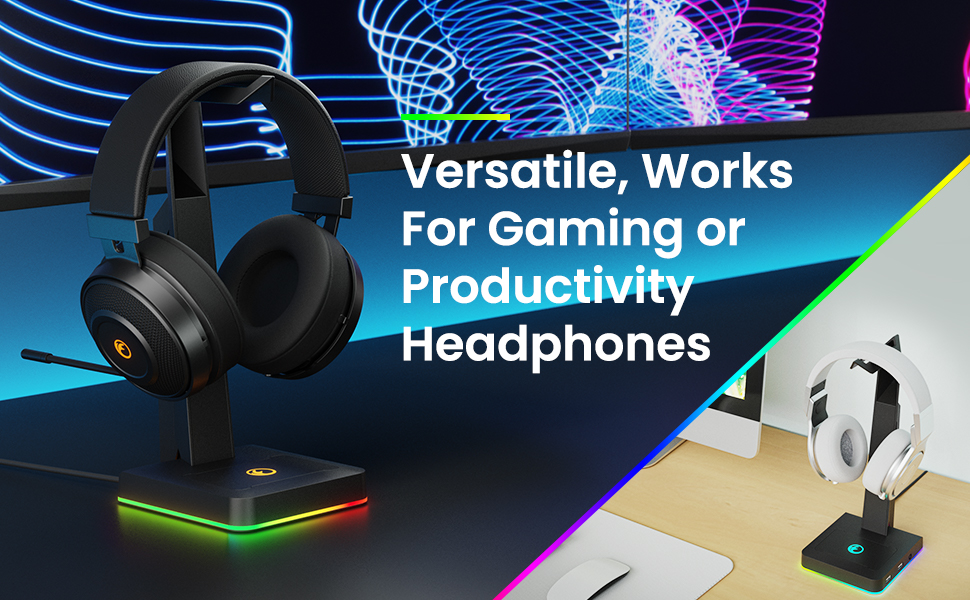 IFYOO RGB Gaming Headset Stand with 2 USB Ports, Game Headphone Mount for PC, Xbox One, PS4, Switch