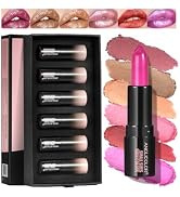 Anglicolor 6-Piece Mini Metallic Glitter Lipstick Set,High Pigmented,Lightweight Smooth Moisturiz...