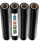 Black Stretch Wrap Industrial Strength Extra Thick 4 Pack 18" 1100 SqFt 80 Gauge (20 Micron) Shri...