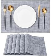 Placemats Set of 6 Washable Indoor/Outdoor Vinyl Place Mats for Dining Table Durable Non-Slip Hea...