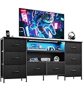 WLIVE TV Stand Dresser for 65,70 inch TV, Entertainment Center with LED Lights &amp; 8 Long Fabric Dr...