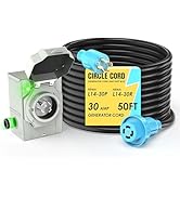 CircleCord 4 Prong 50 Feet 30 Amp Generator Extension Cord and Inlet Box with Locking Connector, ...