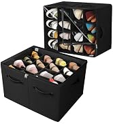 TOPIA HOME Shoe Organizer for Closet 2 Pack, Foldable Shoe Box with Adjustable Dividers and Clear...