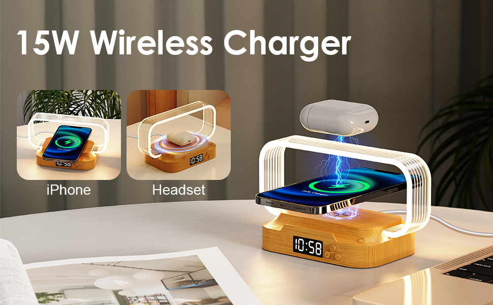 Small Nightstand Lamp with Wireless Charger