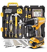 Hi-Spec 81-Piece 18V Cordless Drill Driver and Home Tool Kit, Drill Set Combo Kit in Tool Storage...