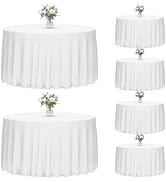 Fixwal 6 Pack White Round Tablecloth, 120 Inch Round Table Cloth Polyester Fabric Washable Table ...