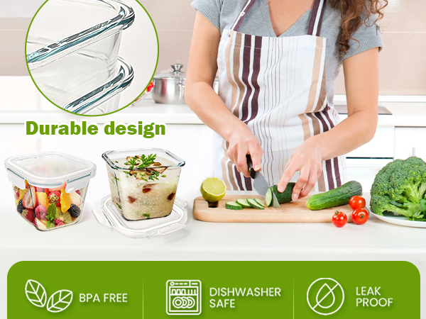 Square Glass Soup Containers with Lids 4 Cup Glass Storage Containers for Lunch Glass Freezer