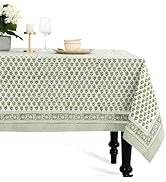 CPC Tablecloth 100% Cotton 60x90 Inch Indian Block Print Rectangle Table Cover, Washable Table Cl...