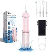 JNGOODS Mini Portable Water Flosser Oral Irrigator Water Teeth Cleaner Pick, Telescopic Water Tan...