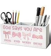 ELMCH Pink Christian Pen Pencil Holder, Christian Gifts for Women Wood Desk Organizer and Accesso...