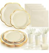 OuMuaMua 168Pcs White Paper Plates and Napkins Party Supplies, White Scalloped Plates and Napkins...