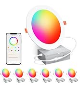 Smart Recessed Lighting 6 Inch RGBCW Color Changing 16W LED Recessed Ceiling Light with Junction ...
