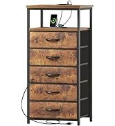 Huuger 5 Drawers Dresser with Charging Station, Dresser for Bedroom, Tall Night Stand, Chest of D...