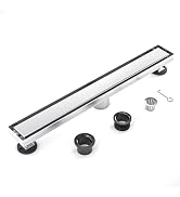 EXF Linear Shower Drain Chrome 24 Inch with Tile Insert Grate, 304 Stainless Steel Rectangle Show...
