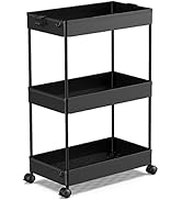 SPACEKEEPER Storage Rolling Cart 3 Tier, Laundry Room Organization Bathroom Cart Organizer Utilit...