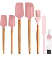 Silicone Spatula Set - 7 Piece Food Grade Rubber Spatula, Heat Resistant Up to 600°F, Wooden Hand...