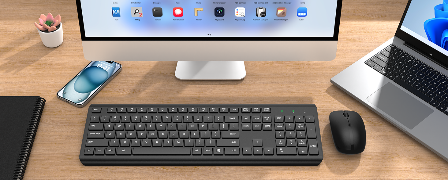 Wireless Keyboard and Mouse Combo, Full Size Silent Ergonomic Keyboard Mouse