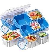 Snackle Box Containers, Stainless Steel 5 Compartments Divided Serving Tray with Lid, Removable L...